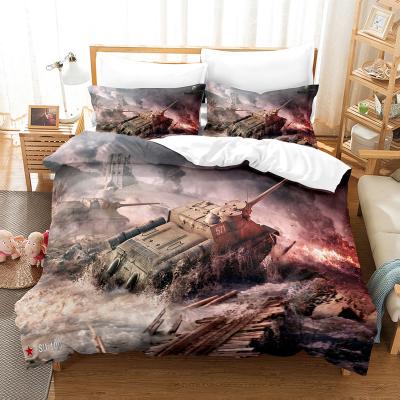 China 100% Digital Custom Nondisposable Cotton 3D Tank Series Printed Full Bedding Queen Comforter Cover for sale