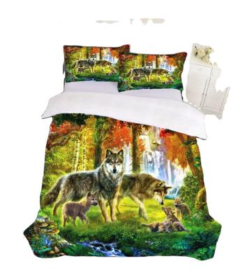 China Nondisposable 3D Digital Printed Warm Realistic Duvet Cover Fabric Polyester Queen Series Wolf Bedding Set Wholesale for sale