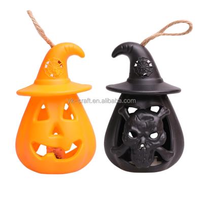 China Small Halloween Pumpkin Lamp Plastic Skull Table Plastic Hanging Decorative Lamp Tower Props Halloween Lamp With Button Battery for sale