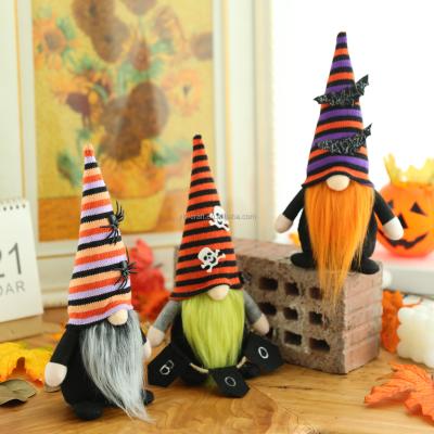 China Halloween Halloween Striped Elf Gnome Rudolph Dolls With Spider Bat Standing Faceless Decor No Face Gnome Toys For Gift for sale