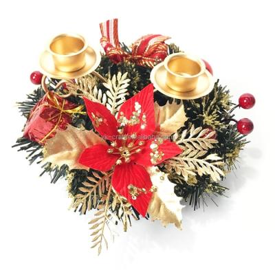 China Party/Christmas Mini Table Decoration Candle Holder Home/Festival Decoration 15cm with Bow and Flowers Christmas Party Holiday Candle Holder for sale