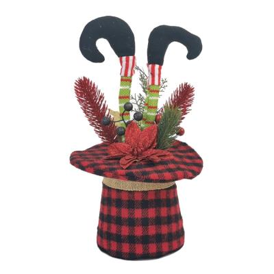 China Artificial Cloth Christmas Hats Table Decoration Cloth Hats With Red Berries And Pine Cones 30cm Christmas Hat Tree for sale