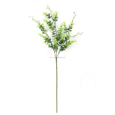 China Artificial Home Green Leaves Bind Long Plastic Eucalyptus Branches with 3 Stem Emulation Flowers for Wedding Decoration for sale