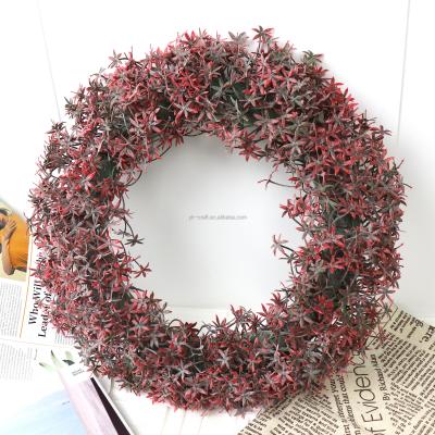 China Red Plastic Garland Ring Home Decor Handmade Artificial Flowers Flower Front Door Hanging Decorative Wreath 16 Inch for sale