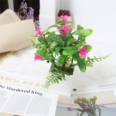 China Mini Fake Potted Plant Indoor Home Layout Artificial Flowers For Table Decor Small Plastic Bonsai Flower Potted Decor for sale