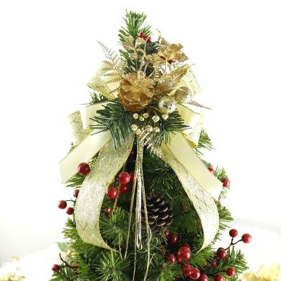 China 2022 Xmas Gold Bowknot Decor Window Basket Tall Christmas Newcomer Ribbon Bow Ornament With Pinecone And Gold Berry for sale