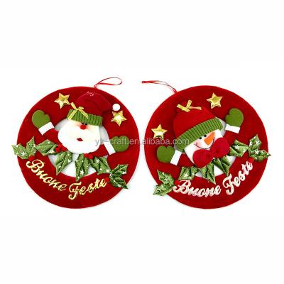 China Factory Direct Christmas Embroidery Santa Hanging Ornaments Handmade Sewing Santa Fabric Badge Christmas Decor 25CM Fabric Flocking Circle for sale