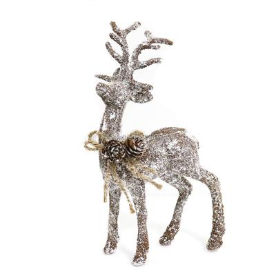 China Handmade Christmas Table Decor Artificial Reindeer Brown Deer Spray Snowy House Ornament Reindeer 25cm With Pinecone for sale