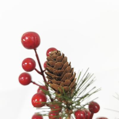 China Christmas Factory Direct Christmas Tree Top Cap With Berry Table Decoration And Pine Needles Pine Cone Glitter Wood Tree Top Cap for sale