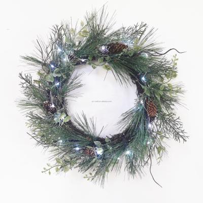 China Hanging Decor Garland With Pinecone Handmade Ring Christmas Pine LED Needle Light Artificial Rattan Christmas Wreath Spray Small Crystal for sale