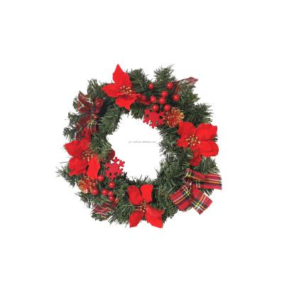 China Low Artificial Christmas Wreath Decor Garland With Plastic Pinecone Hanging Wire Poinsettia Christmas Pile Wreath Decor Xmas for sale