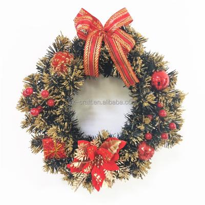 China Popular Christmas Festival Decor PVC Poinsettia Garland Hanging Garland Spray Golden Glitter Plastic Pinecone Berry Ball Decor Red for sale