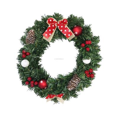 China Plastic Hanging Ring Garland With Red Ribbon Bow Pinecone Circle PVC Christmas Wreath Christmas Door Decoration Ball Hanging PVC Garland for sale