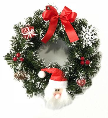 China Good Quality Christmas Snowy Santa Doll Garland With Red Artificial Yarn Ring Wreath Decor Ribbon Bow PVC Christmas Wreath Door Decoration for sale