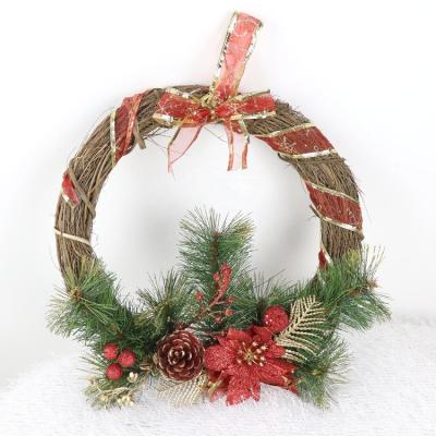 China Christmas Customized Natural Rattan Base 12 Inch Artificial Vine Wreath Hanging Garland Indoor And Outdoor Decoration for sale