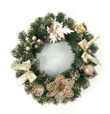 China New Arrival Christmas Champagne PVC Artificial Door Ornament Circle Plastic Garland With Golden Flowers Hanging Wreath for sale