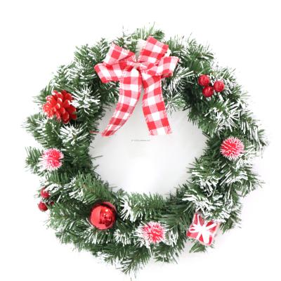 China Christmas Door Decoration PVC Circle Hanging Garland 12 Inch Red Christmas Plaids Artificial Garland Indoor Ornament Bow Decor Garland for sale