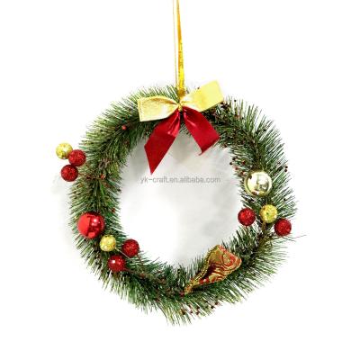 China Indoor Outdoor Hanging Garland Spray Glitter Little Sequin Christmas Greenery Needle Pine Artificial Decorative Circle Wreath 20cm for sale