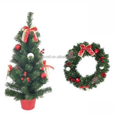 China Christmas Pine Cone Plastic Ball Hanging PVC Garland Door Hanging Decoration Christmas Garland With Red Ribbon Bow for sale