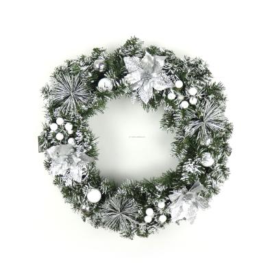 China Christmas Garlands Gold Silver Door Christmas Decor 60CM Circle Hanging Garlands Spray Glitter PVC Garland with Poinsettia and Pinecone for sale