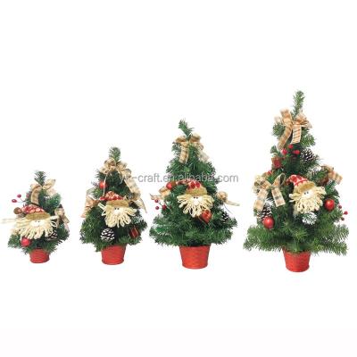 China Plastic Xmas PVC Tree Table Decoration Stand Ornaments Tinsel Vintage Xmas Tree Santa and Burlap Santa Bowknot Decor Tree Potted for sale