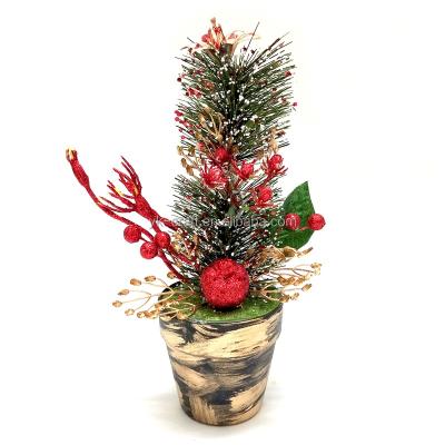 China Hot Selling Plastic Christmas Pine Needle Tree Decoration Flower Table Pot Vintage Ornaments Artificial Christmas Stand Tree With Berry for sale