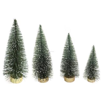 China Christmas Plant Potted 14 Inch Pine Tree Needle Table Decoration MDF Tree Base Gold Red Green Plastic Tree Stand for sale