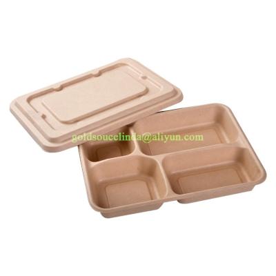 China Disposable Lunch Box Takeaway Disposable 4 Compartments Pulp Food Box With Lid for sale