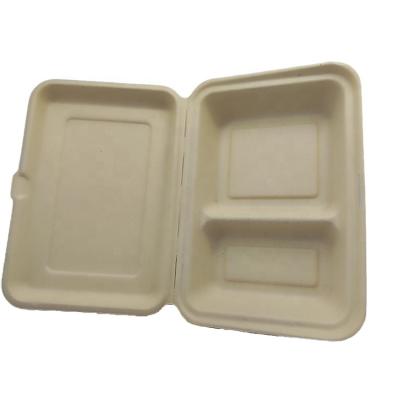 China Bio Degradable Divided Clamshell Sugarcane Pulp Disposable Food Boxes Divided Food Packaging Boxes for Takeout Eco Friendly Lunch Box for sale