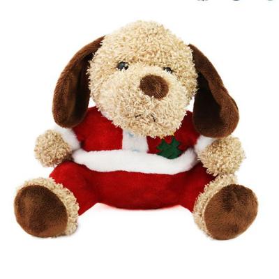 China Decoration Customize Christmas Plush Dog Stuffed Dog Plush Toy Beige With Red Coat for sale