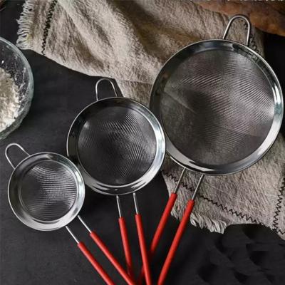 China Viable Multicolor Food Filter Colander With Silicone Handle Heat Resistant Strainer Different Size Kitchen Cooking Spoon Set Utensil for sale