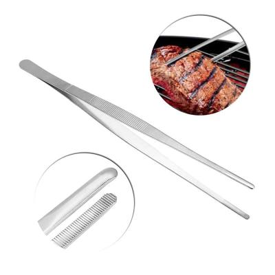 China Easily Cleaned Heavy Duty Stainless Steel Food Tweezers Large With Serrated Tips Barbecue Camping Accessories Cooking Tool Handy Instrument for sale