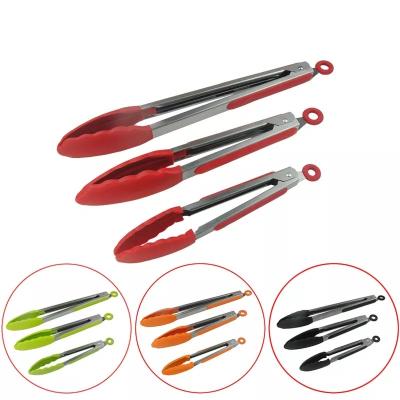 China Easily Cleaned 7 9 12 Inch Stainless Steel Kitchen BBQ Tongs With Heat Residing Silicone Cover Cooking Grilling Locking Food Tongs for sale