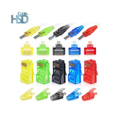 China PC/ABS + Pure Copper Wholesale Cheapest RJ45 Connector Colors RJ45 Cat5e 8P8C Gold Plated 100pcs/Bag RJ45 Cate 6 for sale