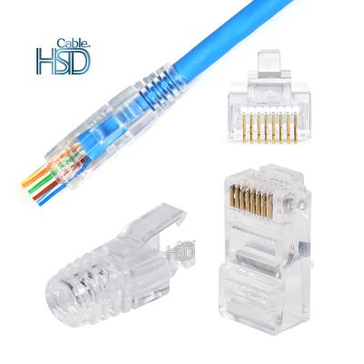 China PC / ABS + CAT5 CAT6 UTP Unshielded Pure Copper 8P8C Pass Through Modular Plug RJ45 Ethernet RJ45 Cable Connector for sale