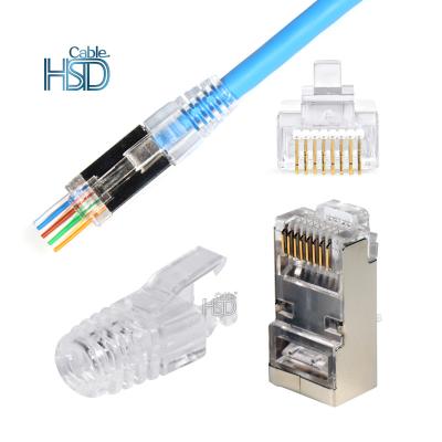 China PC/ABS + rj45 connector pure copper eco-friendly copper shielded FTP Cat5e cat6 EZ connector pass through modular jack for sale