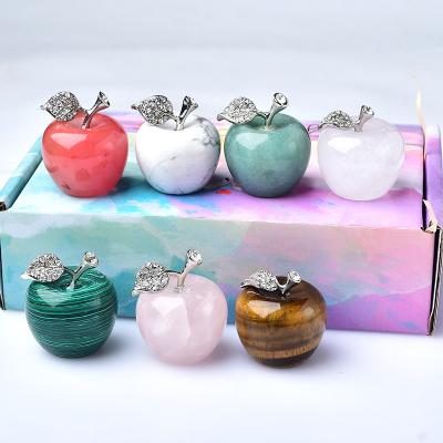 China Europe Crystal Apple With Alloy Leaf 7PC/Set Statue Gifts Decor Chakra Christmas Apple for sale