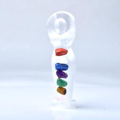 China Liberty With Seven Chakra Gravel Quartz Craft Selenite Europe Selenite Goddess Statue for sale