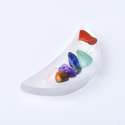 China Europe Natural Selenite 7 Chakra Quartz Plate Carving Crescent Stones White Gypsum Bowl for sale