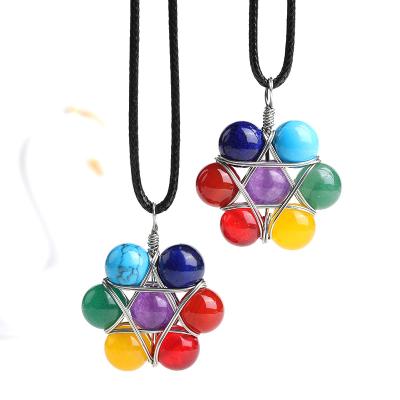 China Japan 7 Chakra Stone Crystal Reiki Health Amulet Necklace Pendant Jewelry Gift for sale