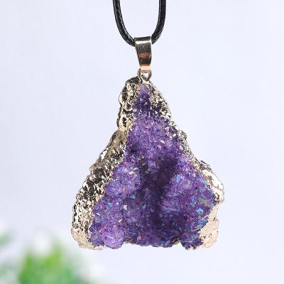 China India Specimen Natural Stone Charm Raw Electroplate Crystal Pendant Necklace Unisex Gift for sale