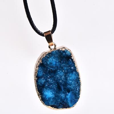 China China Plated Druzy Agate Crystal Point Electroplating Blue Pendant Jewelry for sale