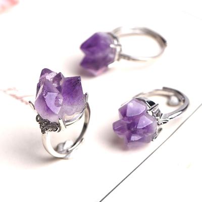 China Japan Amethyst Group Ring Zinc Alloy Adjustable Wedding Jewelry Healing Crystal Ring for sale