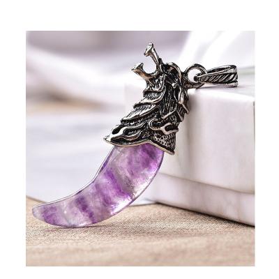 China Africa Natural Fluorite Mines Wolf Tooth Quartz Mineral Jewelry Amulet Charm Pendant Gift for sale