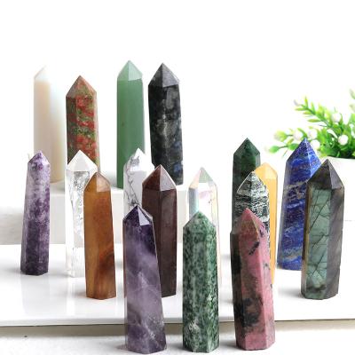 China Crystal Tower Point China Magic Wand Healing Natural Stone Obelisk Healing Pink Hexagonal Magic Ornament for sale