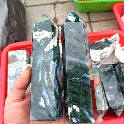 China Natural Tower of India Crystal Aquatic Agate Point Chakra Crystal Wand Aquatic Plants Agate for sale