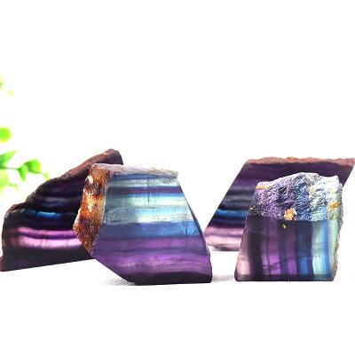 China China Rare Colored Fluorite Tablets Raw Materials Polished Quartz Stripes Fluorite Rainbow for sale