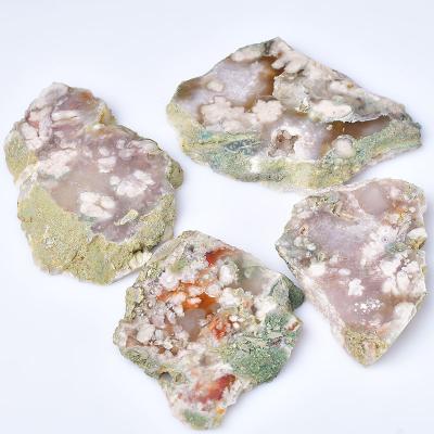 China China Crystals Cherry Blossom Agate Slice Slab Hand Decor Flower Agate Polishing Slice for sale