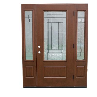 China Wickerpark Doors Craftsman Decorative Glass Left-Hand Inswing Waterproof Fiberglass Prehung Mahogany Stained Entry Door for sale