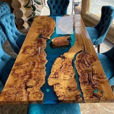 China Backing Customize Backing Customize Lake River Sea Wave Wooden Irregular Luxury Modern Blue Epoxy Resin Dining Table for sale